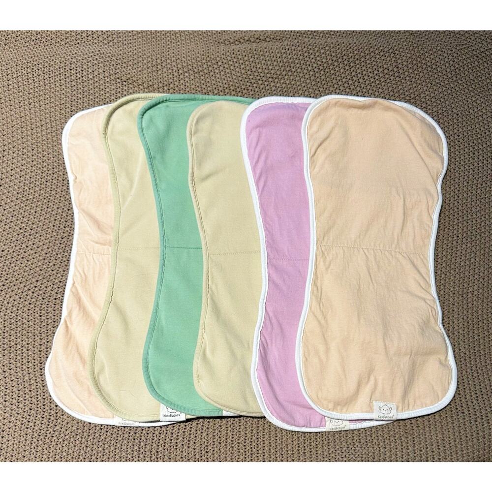 KeaBabies Organic Cotton Burp Cloths – Set of 6 (Neutral + Pastel Mix)